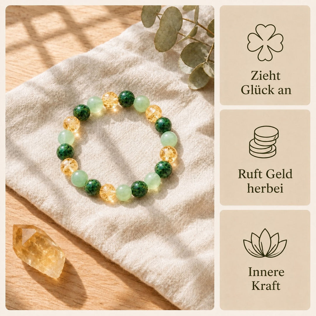 Zieht Glück an, ruft Geld herbei, innere Kraft – Armband mit Citrin, Aventurin und Türkis