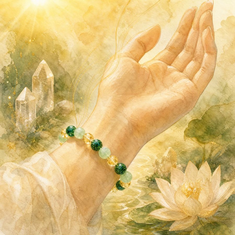Hand mit dem Armband im goldenen Licht